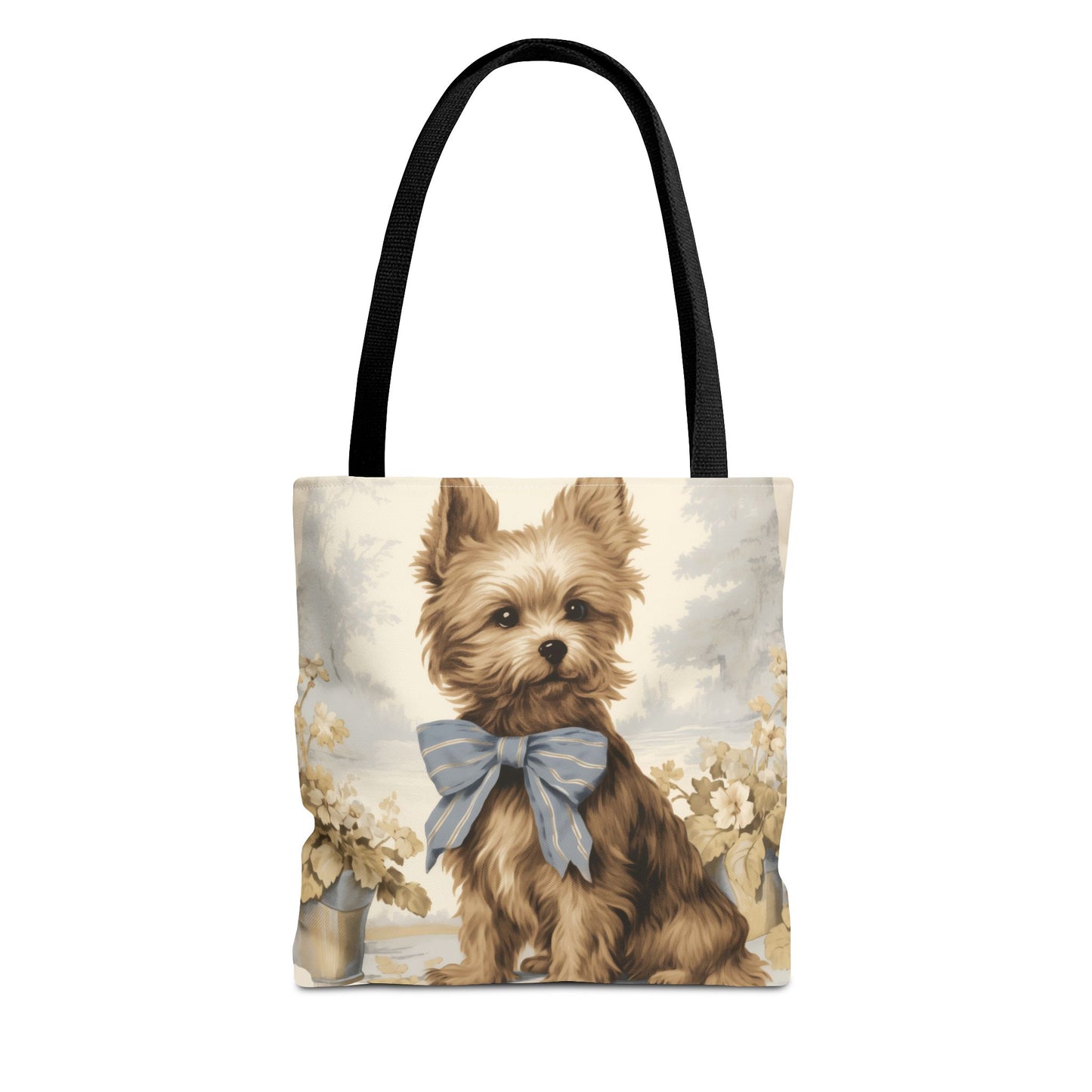 Adorable Yorkshire Terrier Tote Bag, Vintage Floral Design, Dog Lover Gift