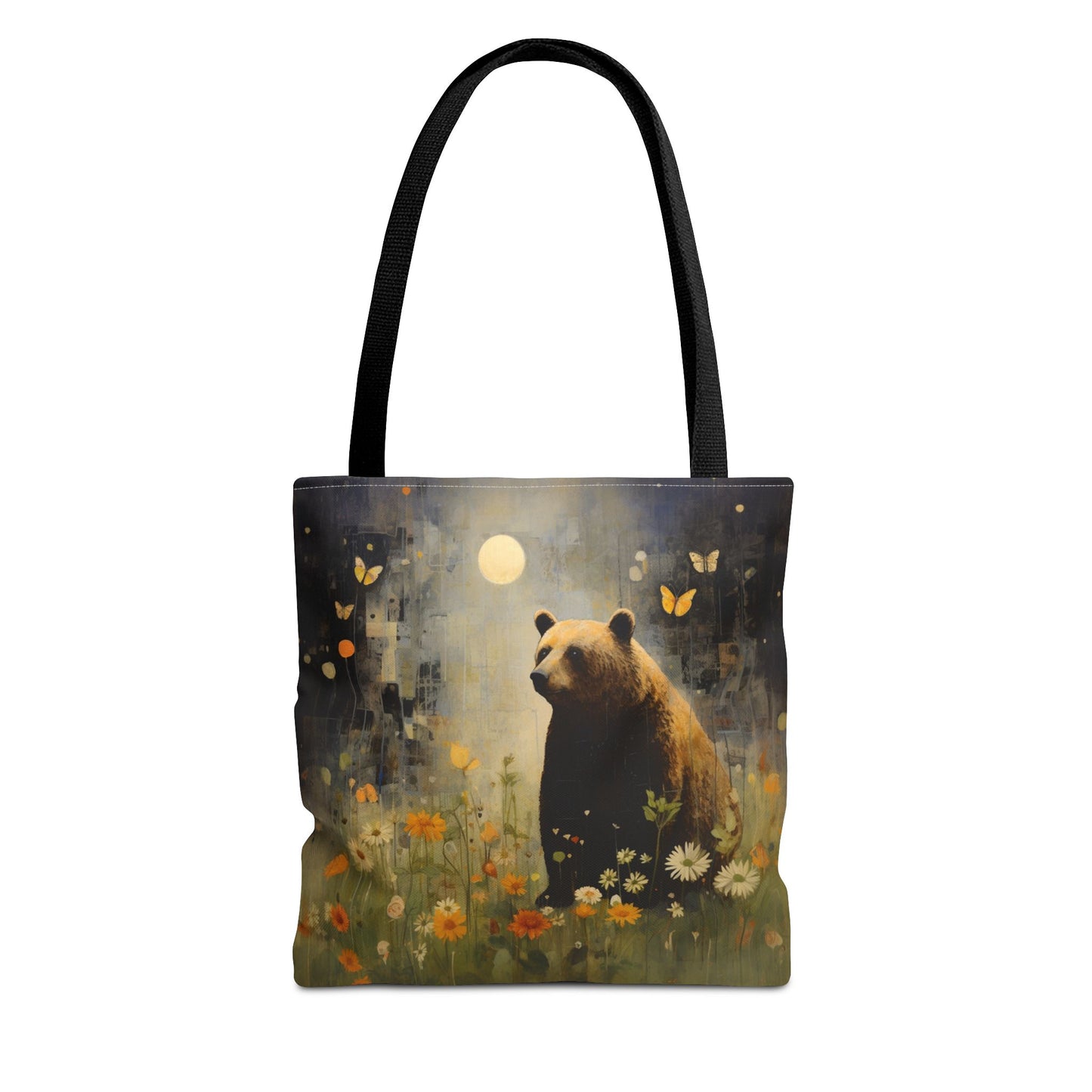 Bear in Moonlit Meadow Tote Bag, Eco-Friendly Nature Lover Gift