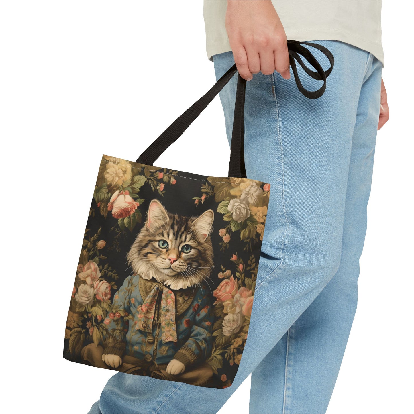 Maine Coon Cat Floral Art Tote Bag, Stylish Gift for Cat Lovers