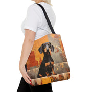 Dachshund Cityscape Canvas Tote Bag, Stylish and Eco-Friendly Design