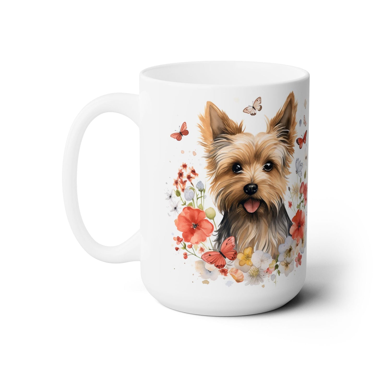 Yorkshire Terrier Mug – Adorable Yorkie with Floral and Butterfly Design