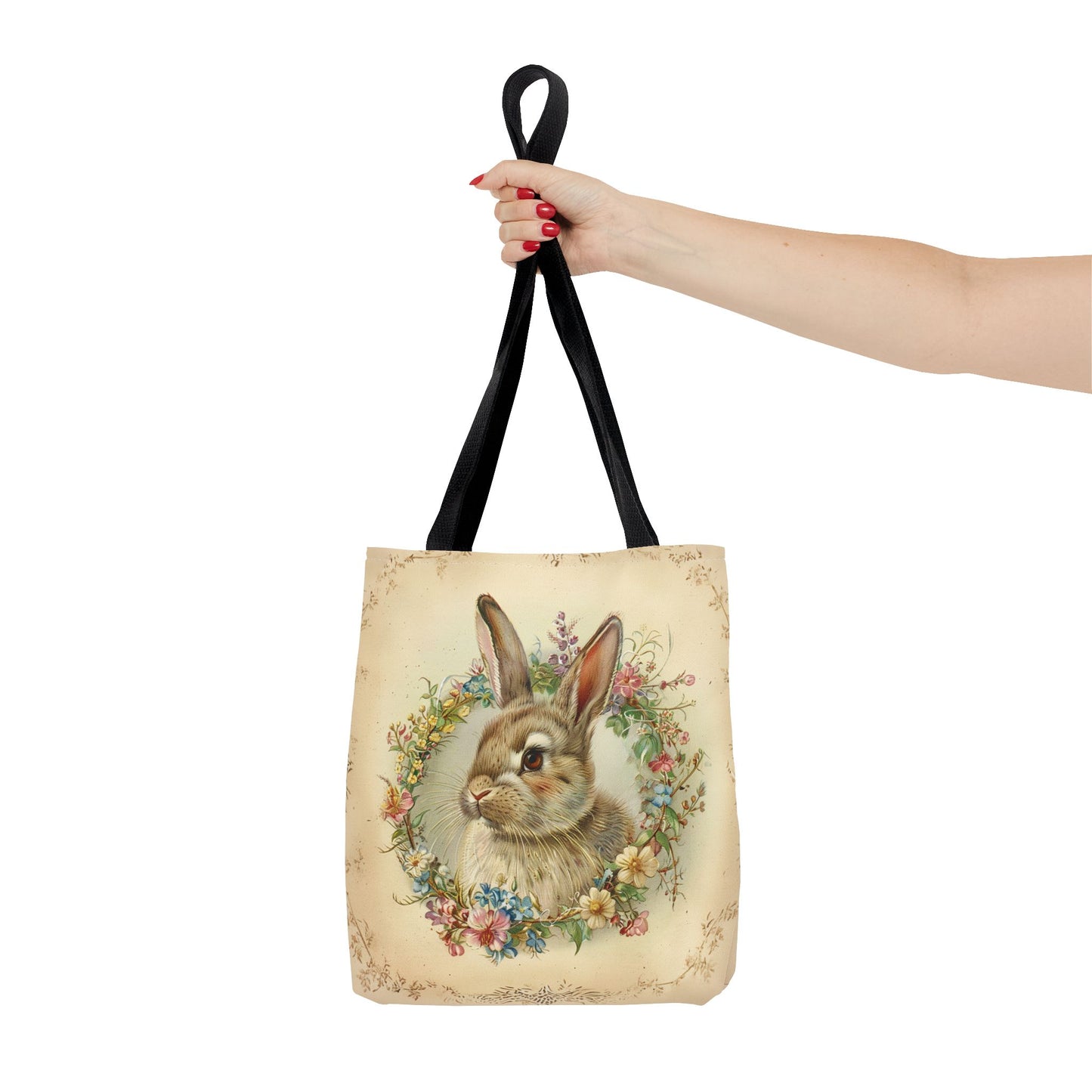 Easter Bunny Floral Tote Bag with Vintage Wreath Design