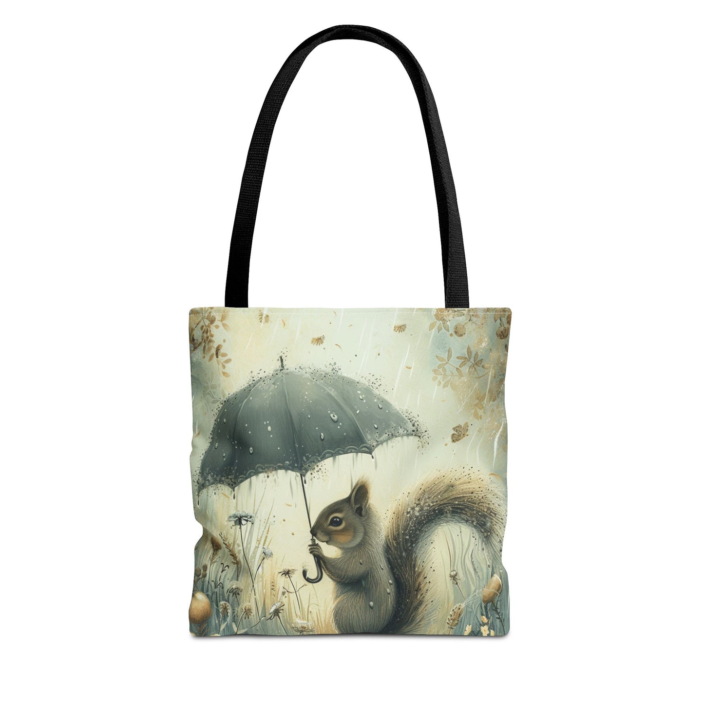 Whimsical Squirrel Tote Bag with Umbrella, Eco-Friendly Canvas Tote