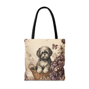 Shih Tzu Floral Garden Tote Bag, Eco-Friendly Pet Lover Gift