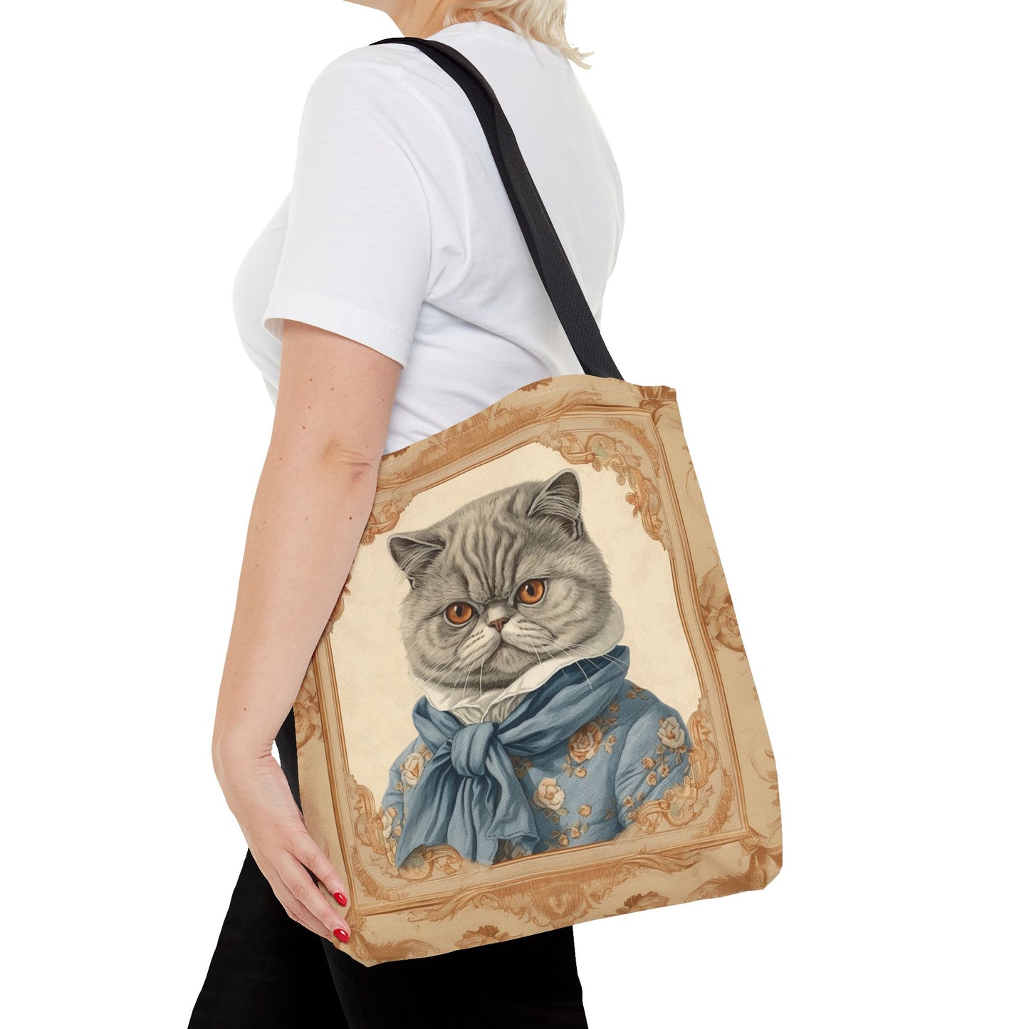 Elegant Exotic Shorthair Cat Tote Bag with Vintage Floral Design