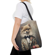 Sophisticated Pomeranian Tote Bag with Vintage Floral Design