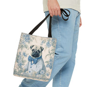 Charming Blue Pug Tote Bag | Floral Canvas Accessory for Dog Lovers