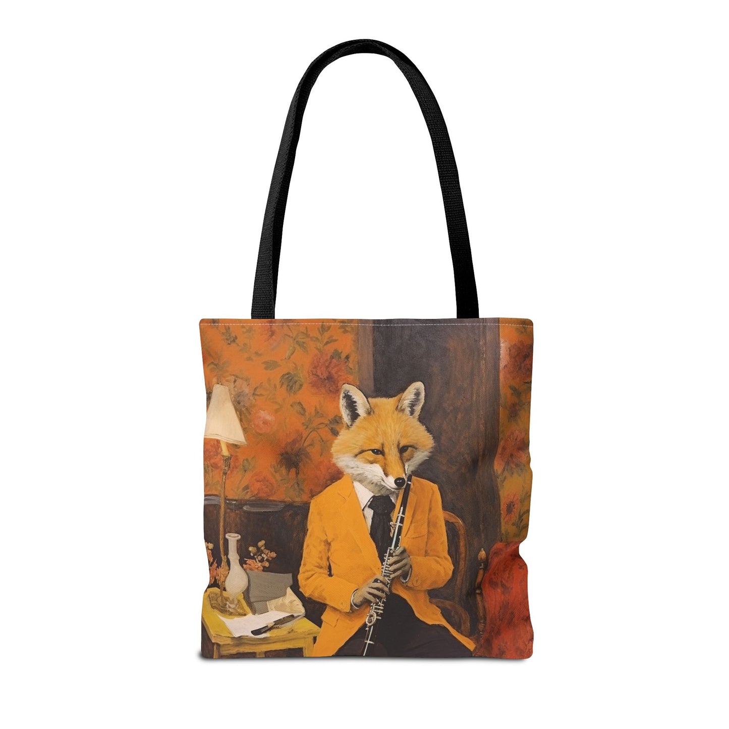 Fox Musician Canvas Tote Bag, Artistic Eco-Friendly Shopping Bag