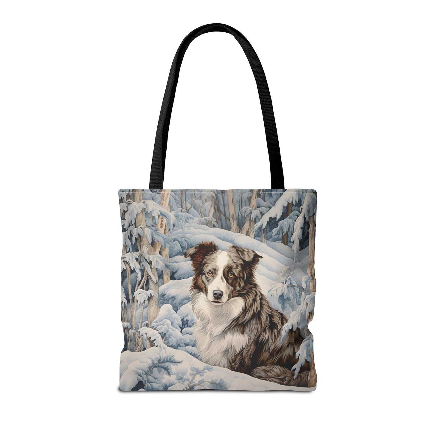 Australian Shepherd Winter Scene Tote Bag, Artistic Eco Canvas for Dog Lovers