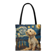 Starry Night Maltese Canvas Tote Bag, Artistic Eco-Friendly Design