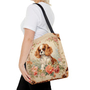 Cavalier Spaniel Canvas Tote Bag with Floral Design, Eco-Friendly Gift