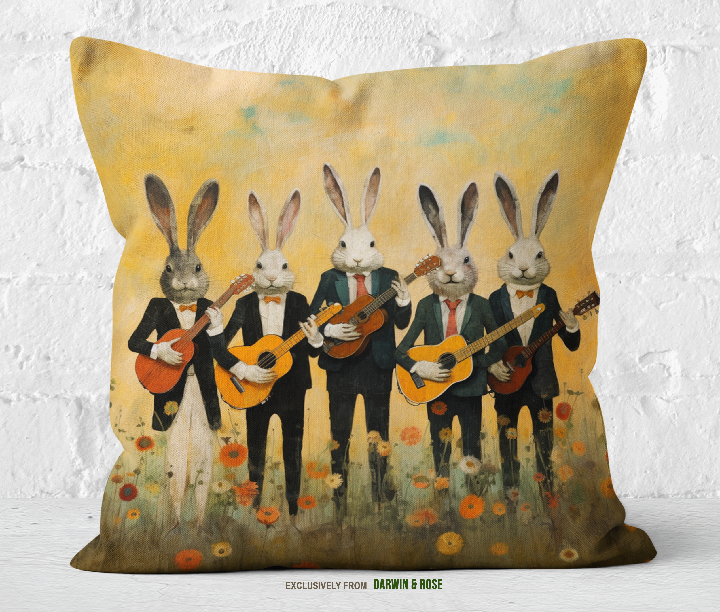 Bunny Band Boho Throw Pillow - Whimsical Spring Decor