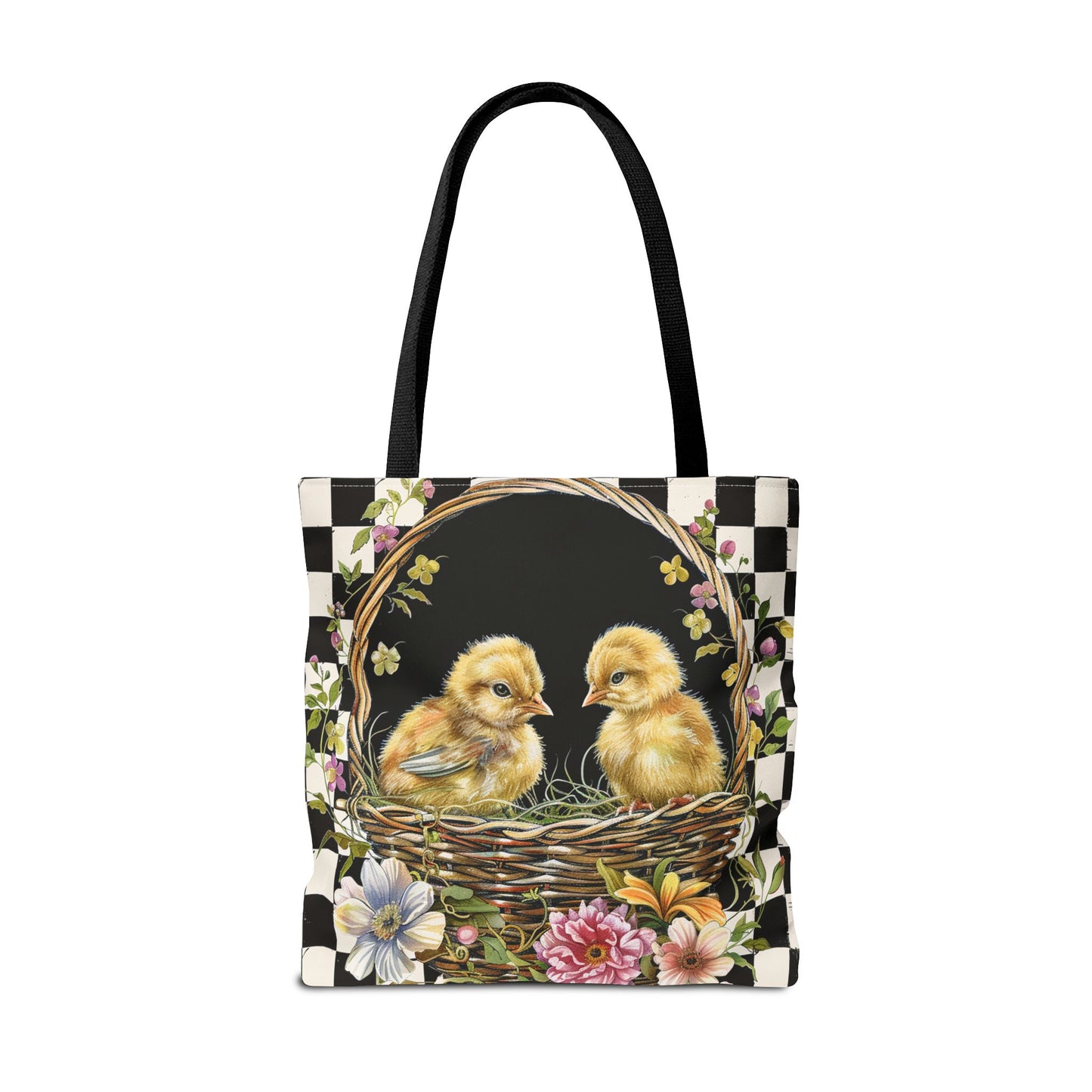 Charming Easter Chicks Canvas Tote Bag with Floral Basket Design