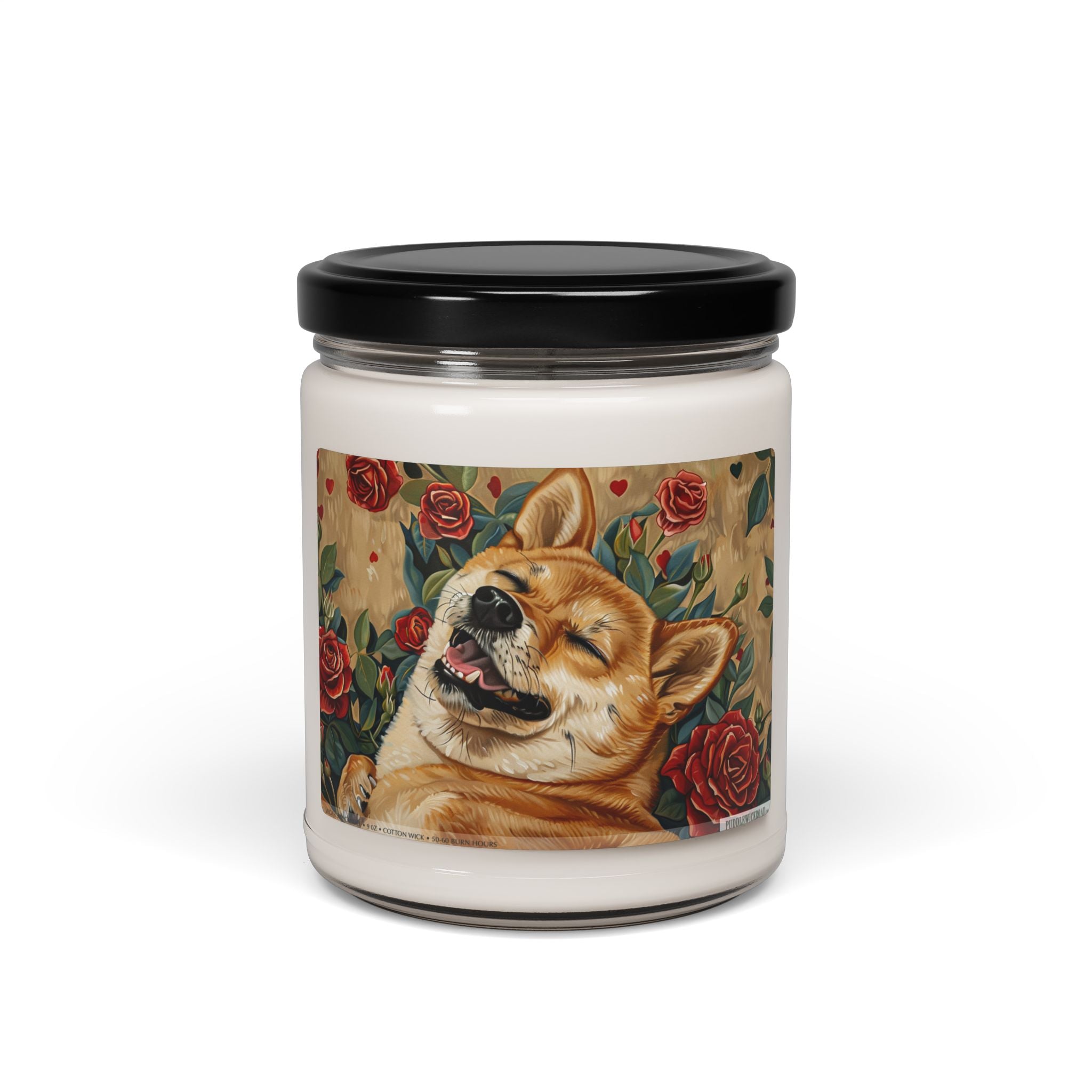 Shiba Inu Vintage Rose Candle – Dog Lover Gift, Pet Memorial Keepsake