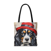 Cavalier Spaniel Tote Bag with Red Hat, Artistic Canvas Design