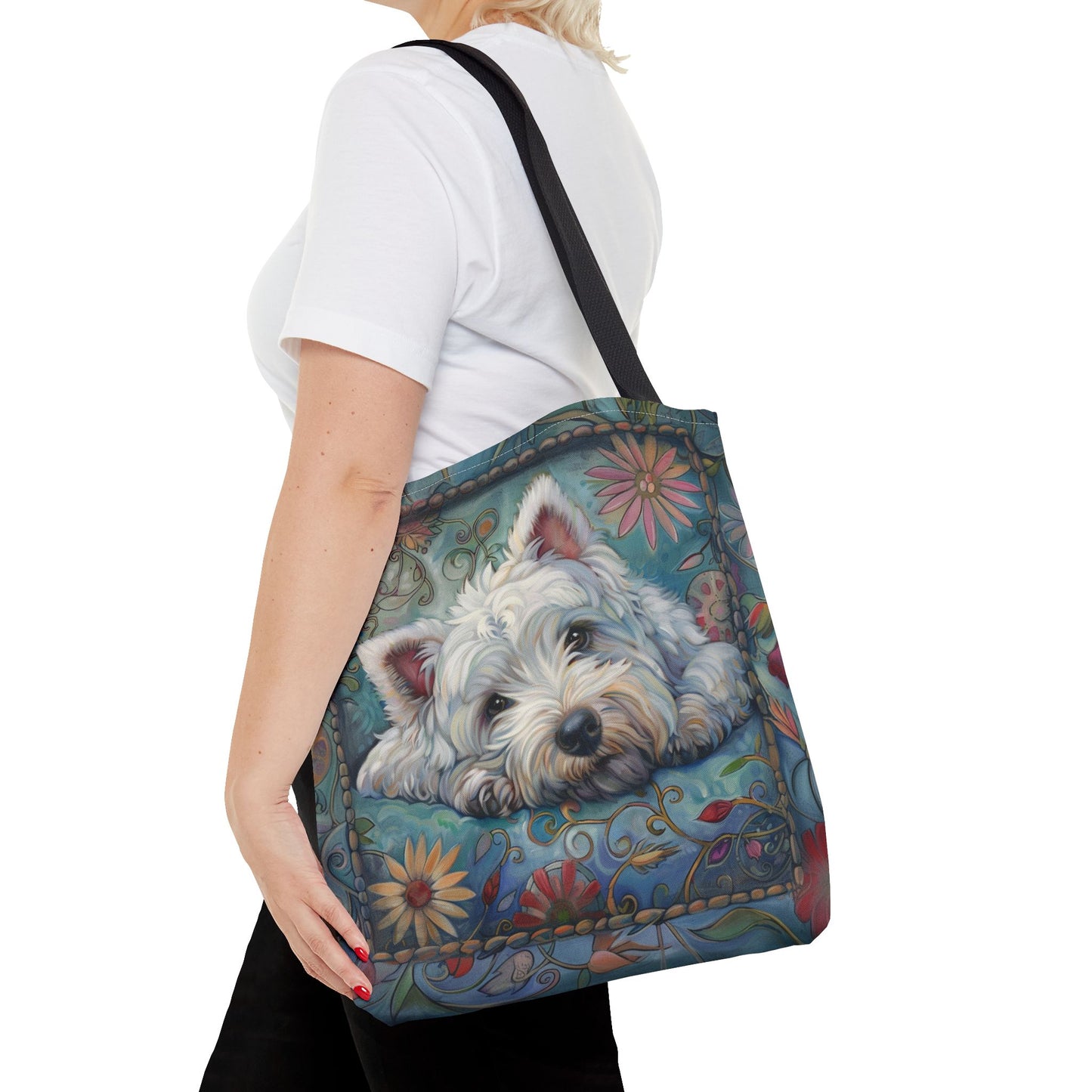 Whimsical Westie Floral Tote Bag – Perfect for Dog Lovers