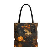 Elegant Halloween Pumpkin Witch Tote Bag, Gothic Art Design