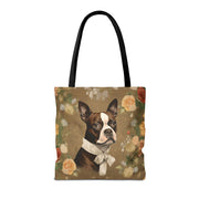 Boston Terrier Floral Canvas Tote Bag, Elegant Gift for Dog Lovers