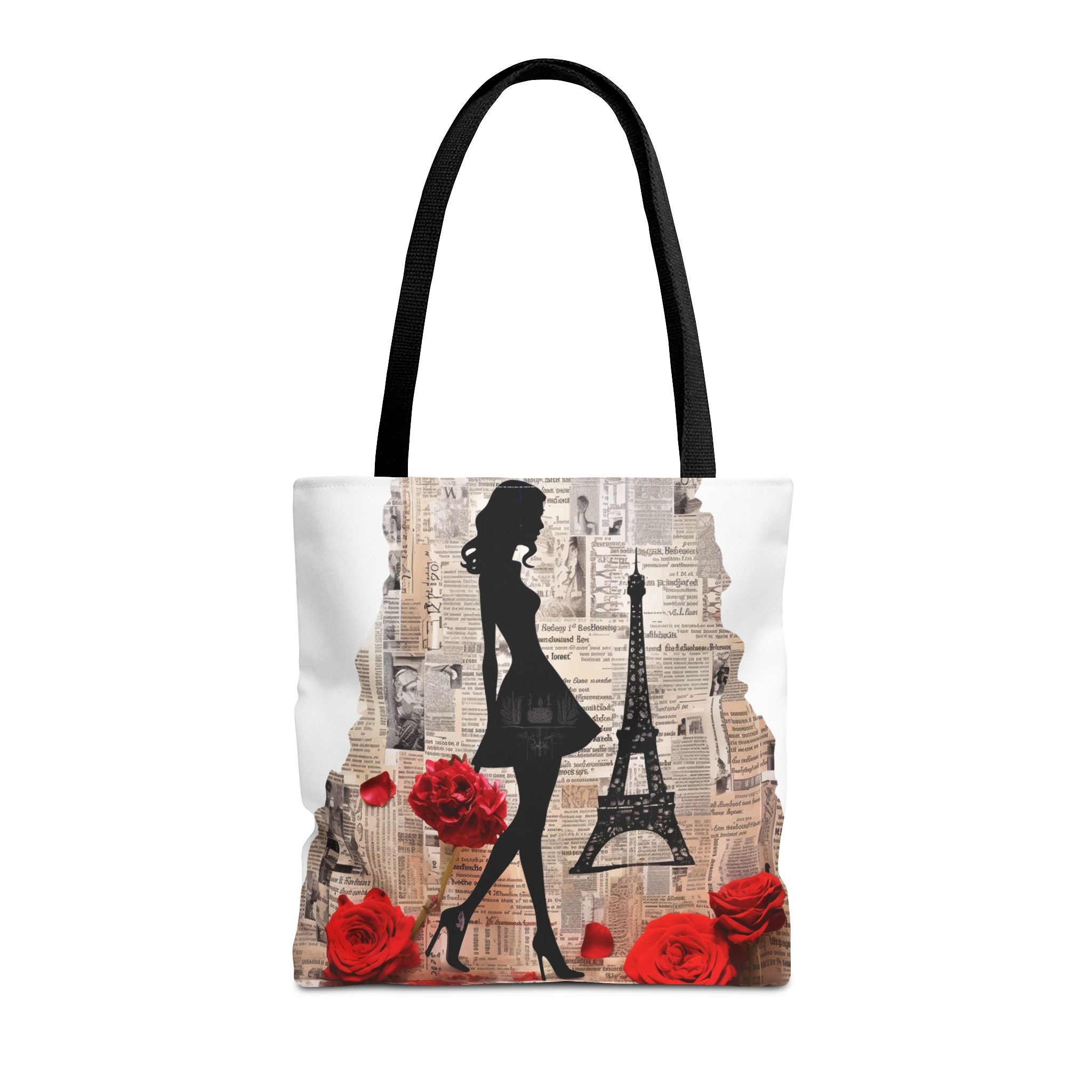 Parisian Elegance Tote Bag with Eiffel Tower & Red Rose Design