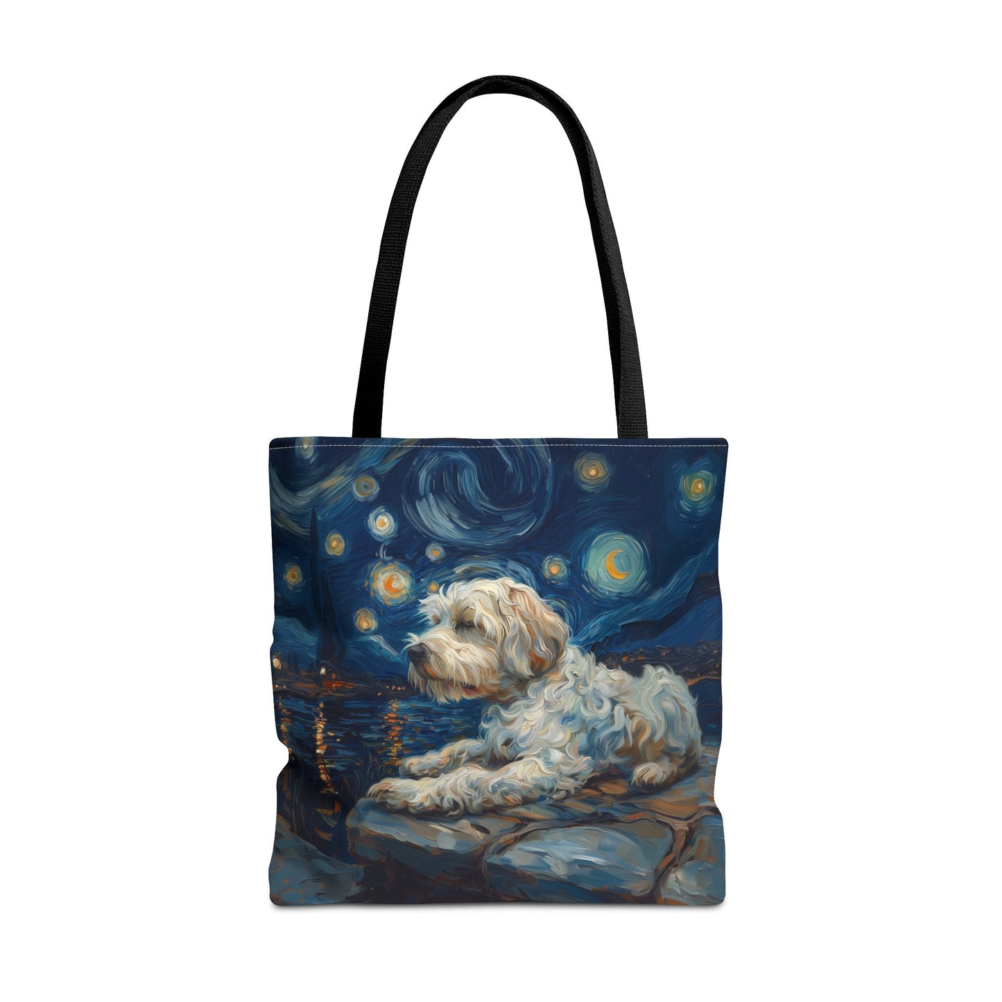 Starry Night Sheepdog Canvas Tote - Artistic Eco-Friendly Bag for Dog Lovers