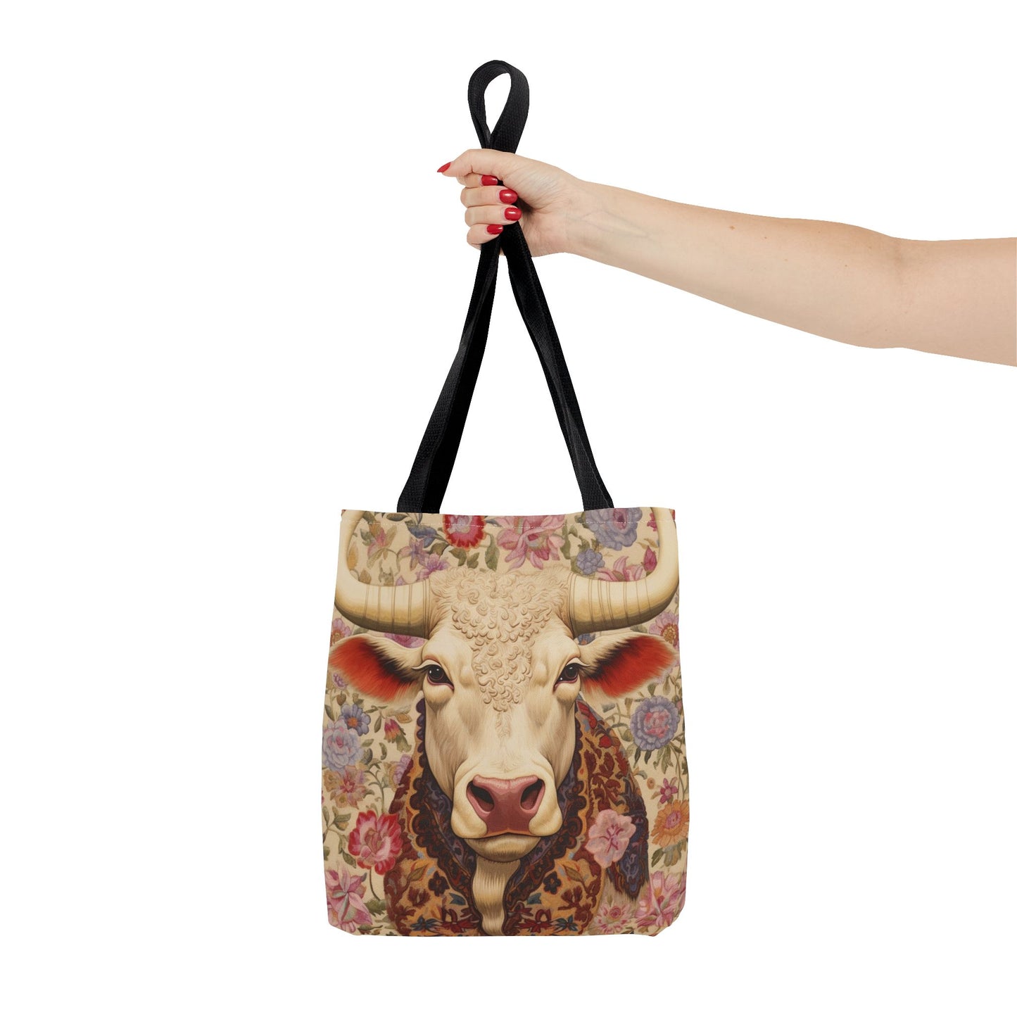 Floral Bull Art Tote Bag - Rustic Eco-Friendly Market Tote