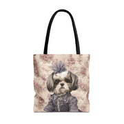 Shih Tzu Chic Floral Tote Bag: Elegant Canvas for Dog Lovers