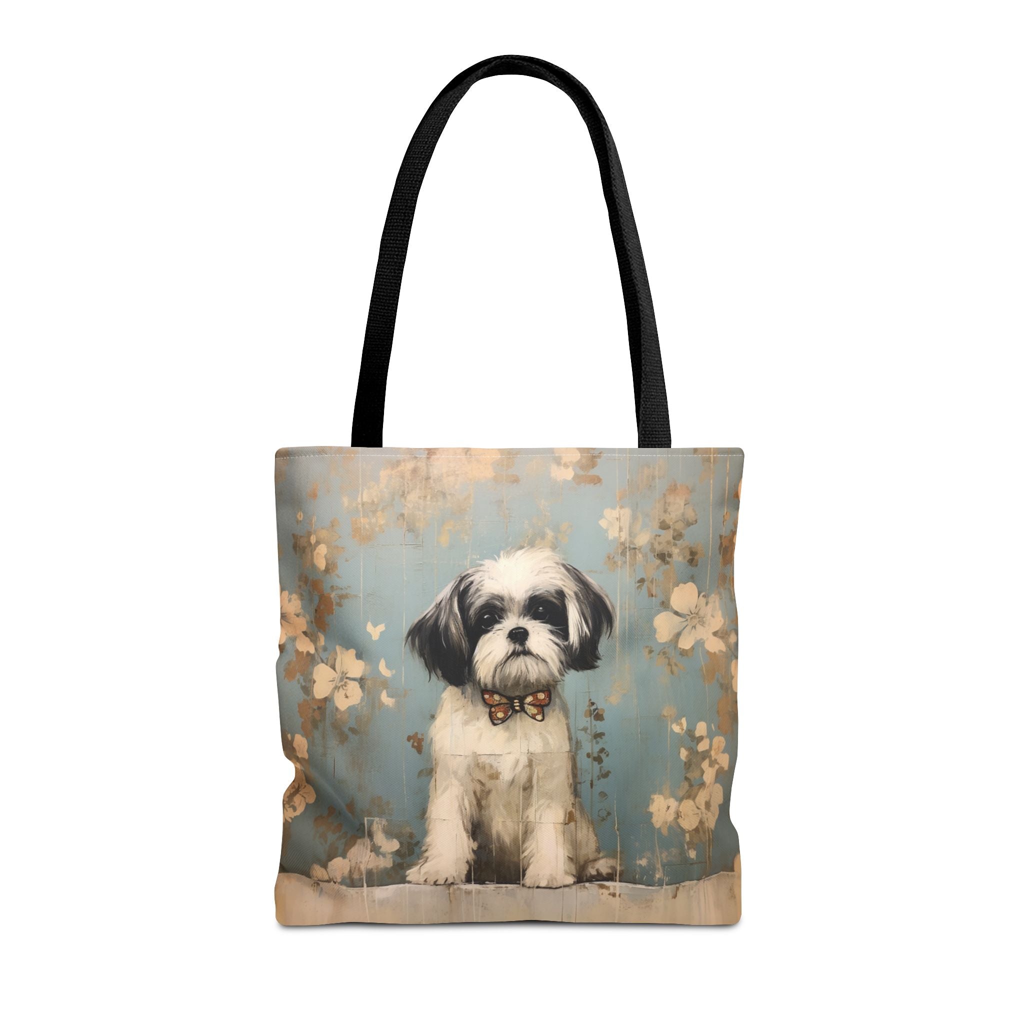 Shih Tzu Bloom Tote Bag, Vintage Floral Canvas for Dog Lovers