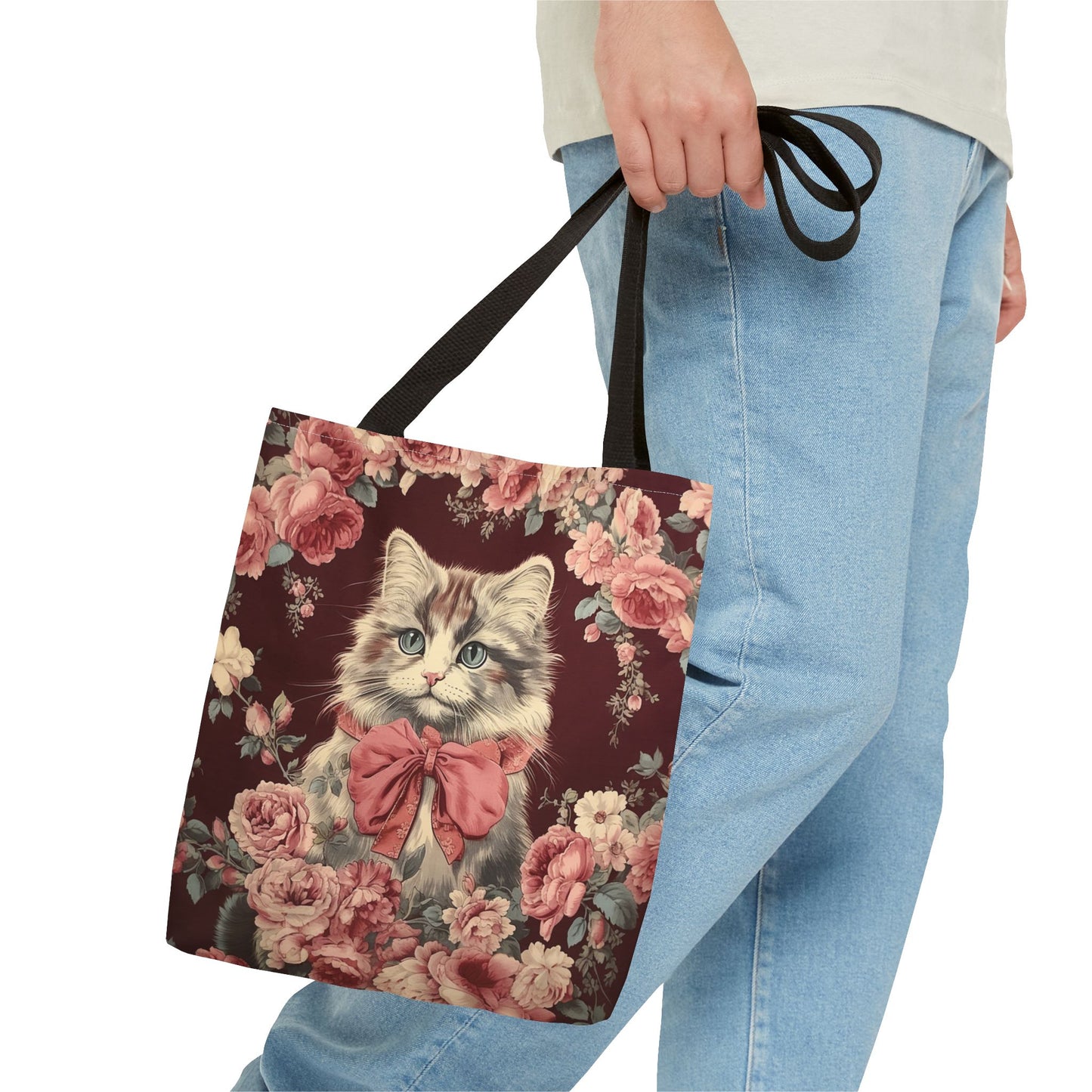 Charming Cat-Inspired Floral Tote Bag, Stylish Eco-Friendly Accessory