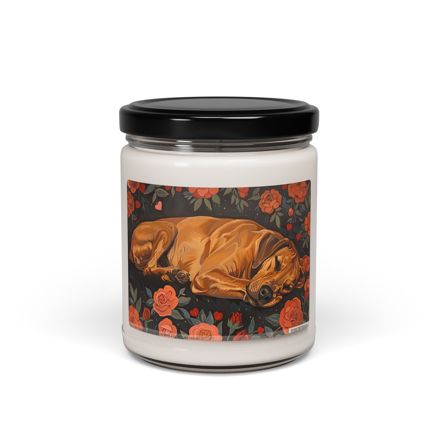 Rhodesian Ridgeback Candle with Elegant Rose Design