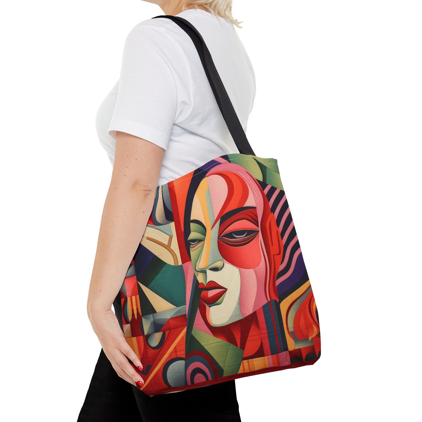 Abstract Cubist Art Tote Bag, Vibrant Canvas Shopping and Beach Bag