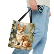 Charming Pembroke Corgi Canvas Tote Bag, Floral Eco-Friendly Design