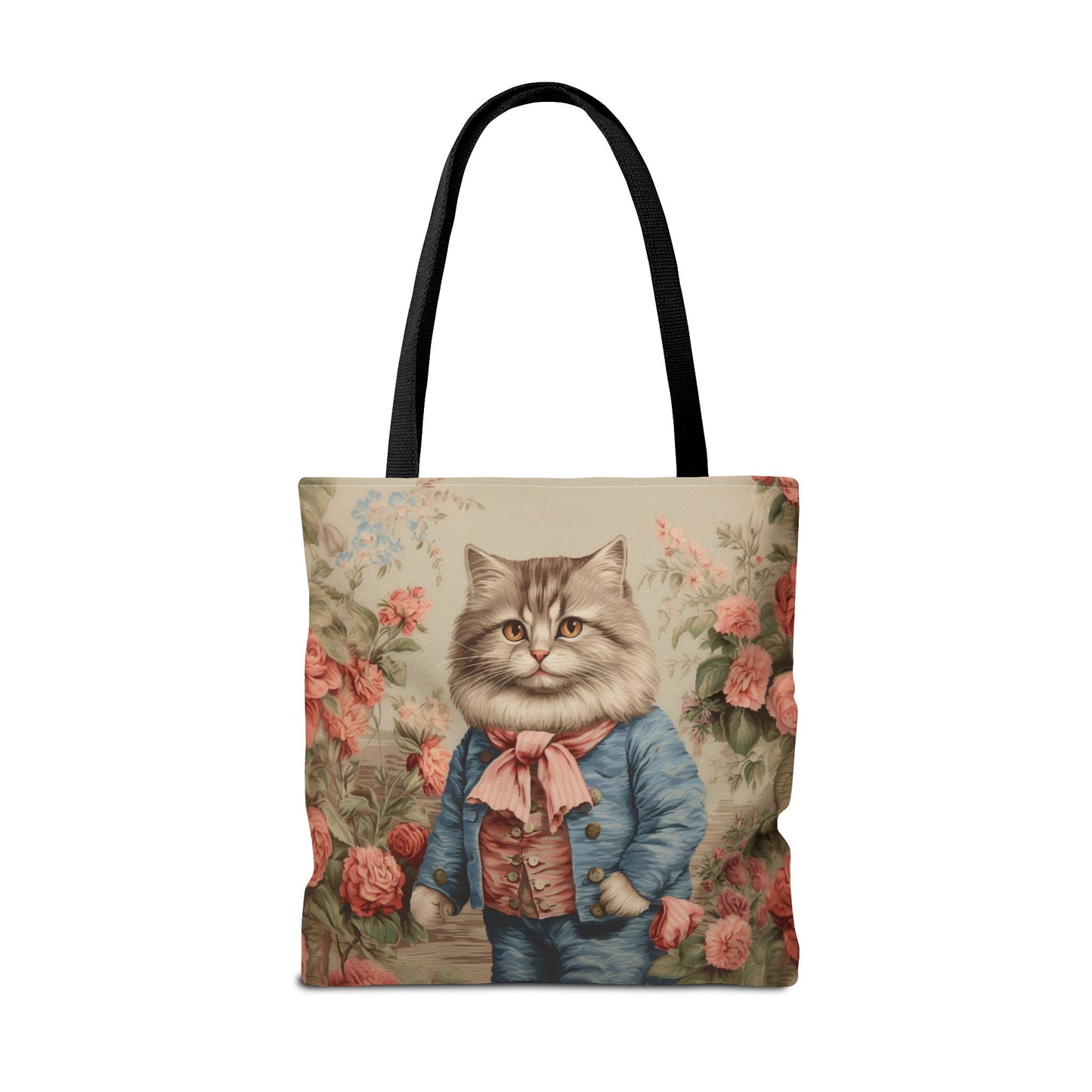 Whimsical Victorian Cat Tote Bag, Floral Eco-Friendly Canvas Bag