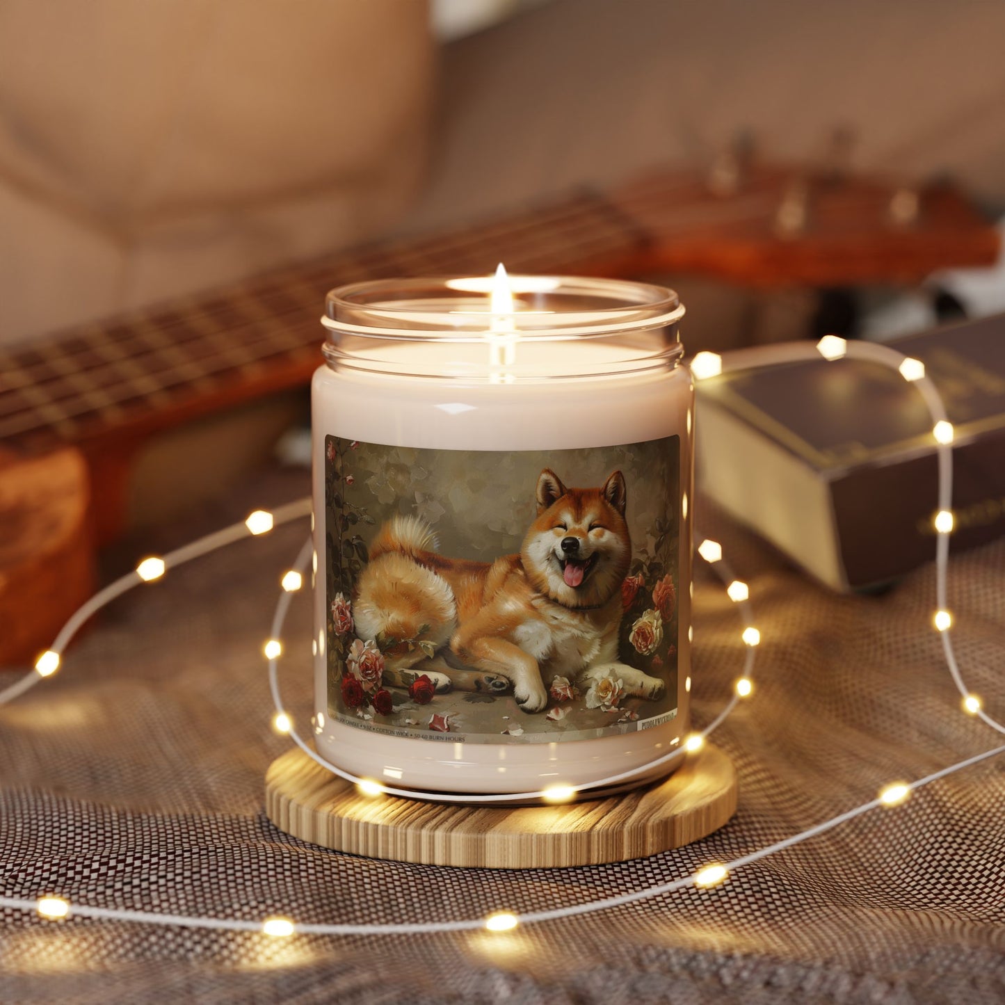 Akita Charm Soy Candle – Pet Lover's Gift with Floral Design