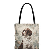 Liver and White Springer Spaniel Tote Bag with Floral Design