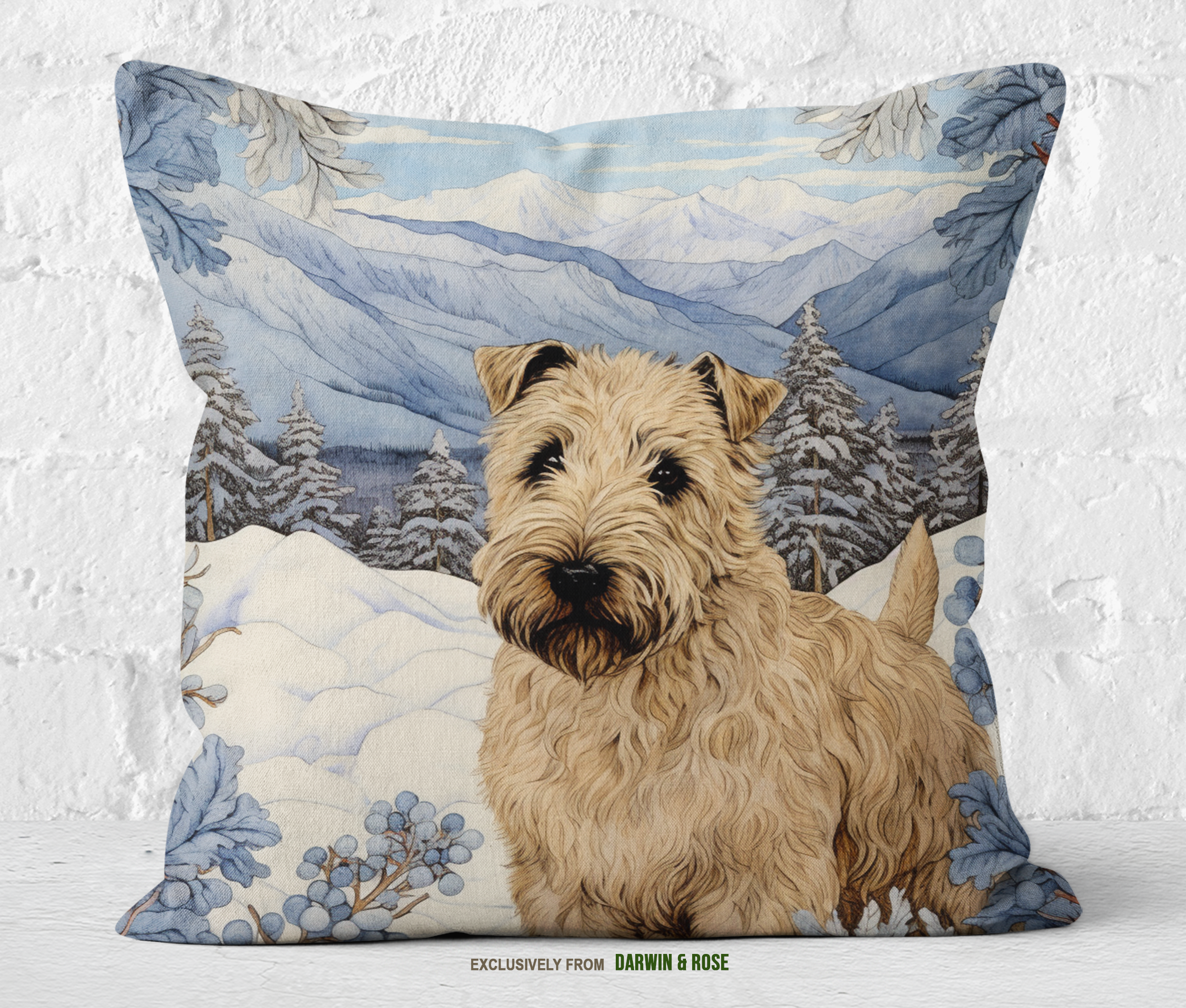 Winter Wonderland Wheaten Terrier Throw Pillow – Cozy Farmhouse Decor