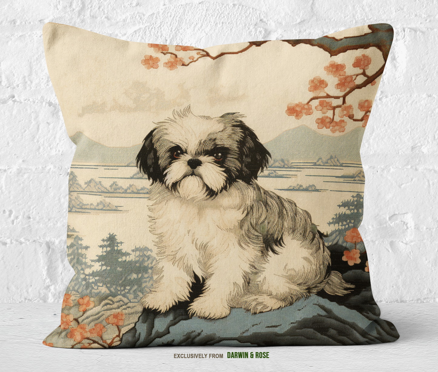 Shih Tzu Blossom Garden Throw Pillow – Asian-Inspired Design for Dog L
