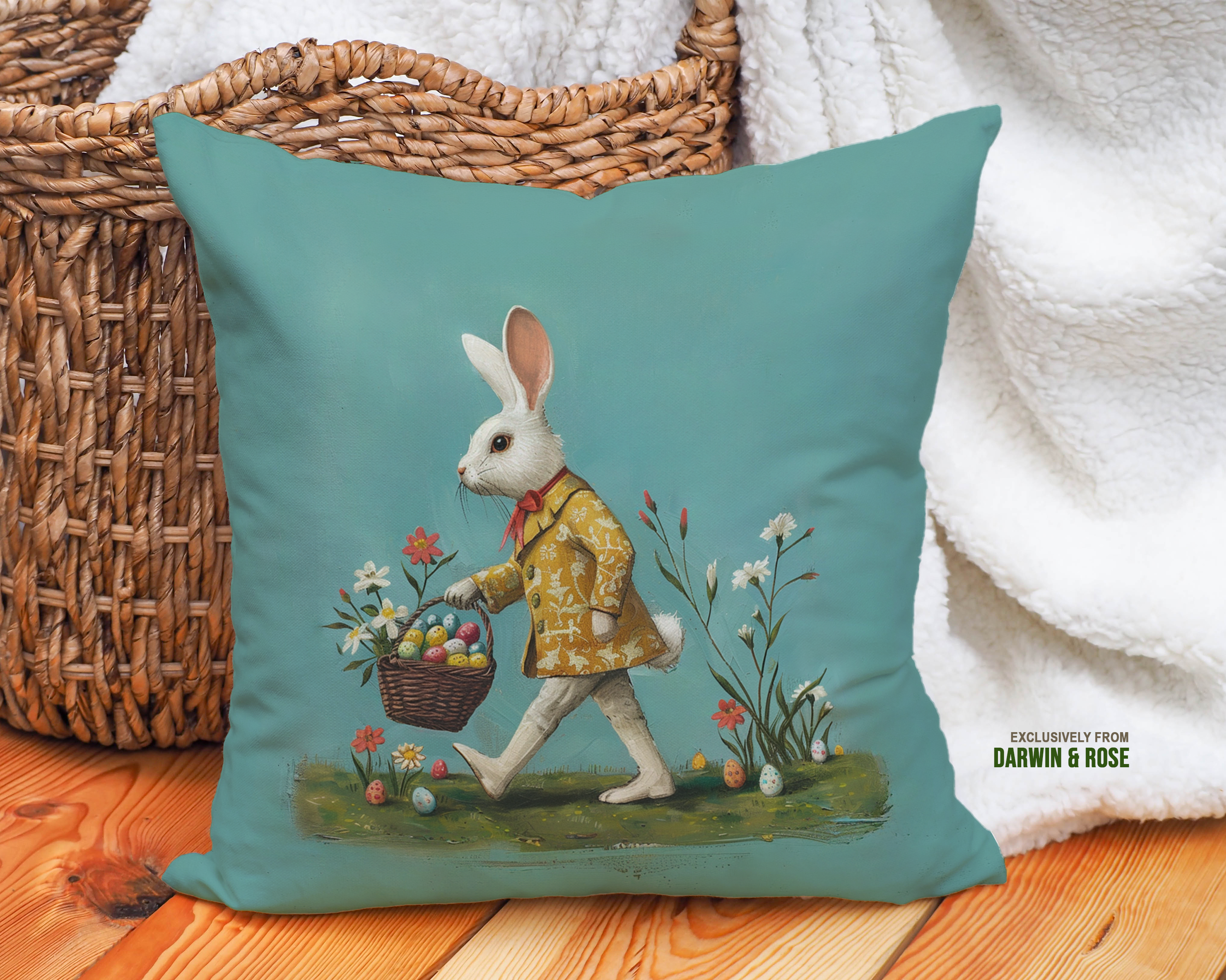 Easter Bunny Stroll Throw Pillow – Whimsical Spring Decor