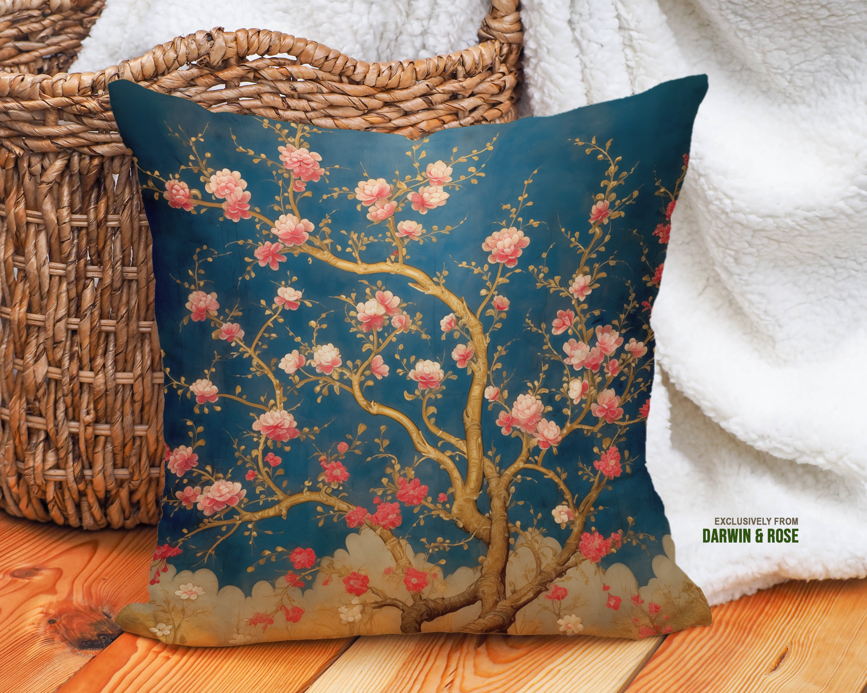 Cherry Blossom Elegance Throw Pillow – Asian-Inspired Modern Decor