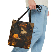 Elegant Halloween Pumpkin Witch Tote Bag, Gothic Art Design