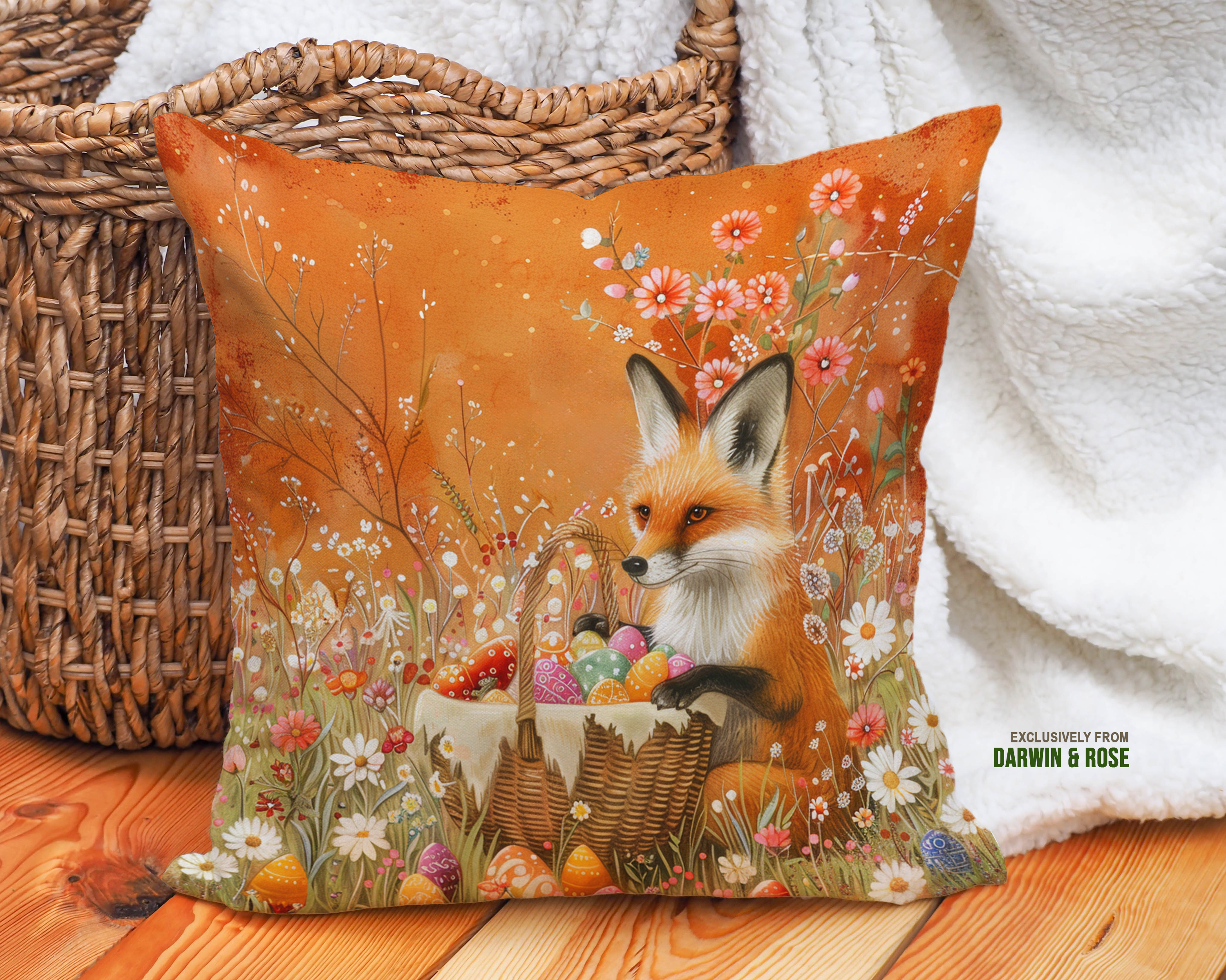 Fox-Inspired Easter Throw Pillow – Whimsical Spring Decor