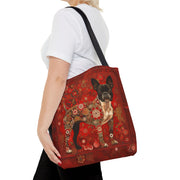 Boston Terrier Floral Tote Bag - Vibrant Red Design for Dog Lovers