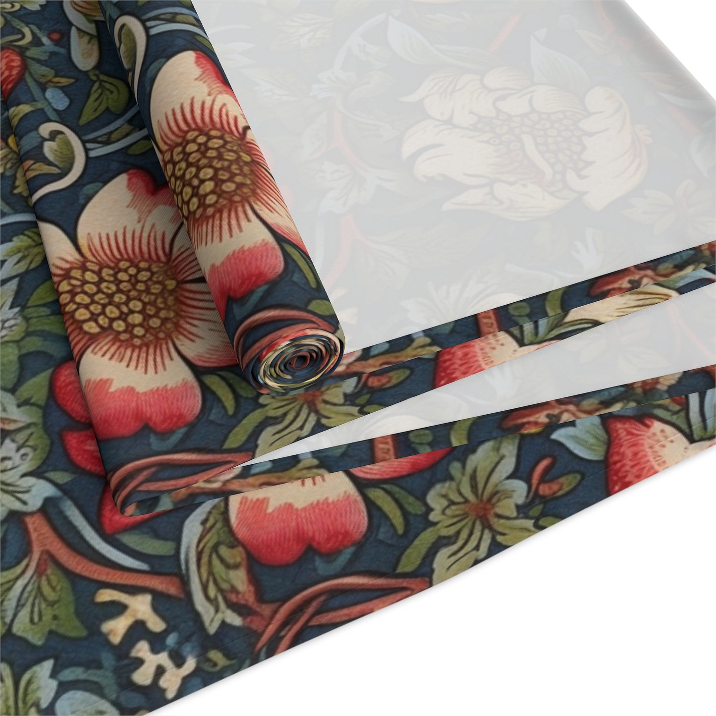 William Morris Inspired Strawberry Thief Table Runner | Green, Red, and Blue Design (72" or 90")