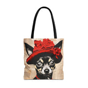 Chihuahua Tote Bag with Red Hat – Stylish Canvas for Dog Lovers