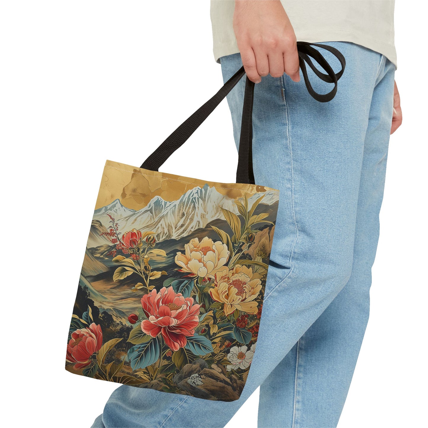 Floral Mountain Majesty Tote Bag, Eco-Friendly Scenic Canvas Gift