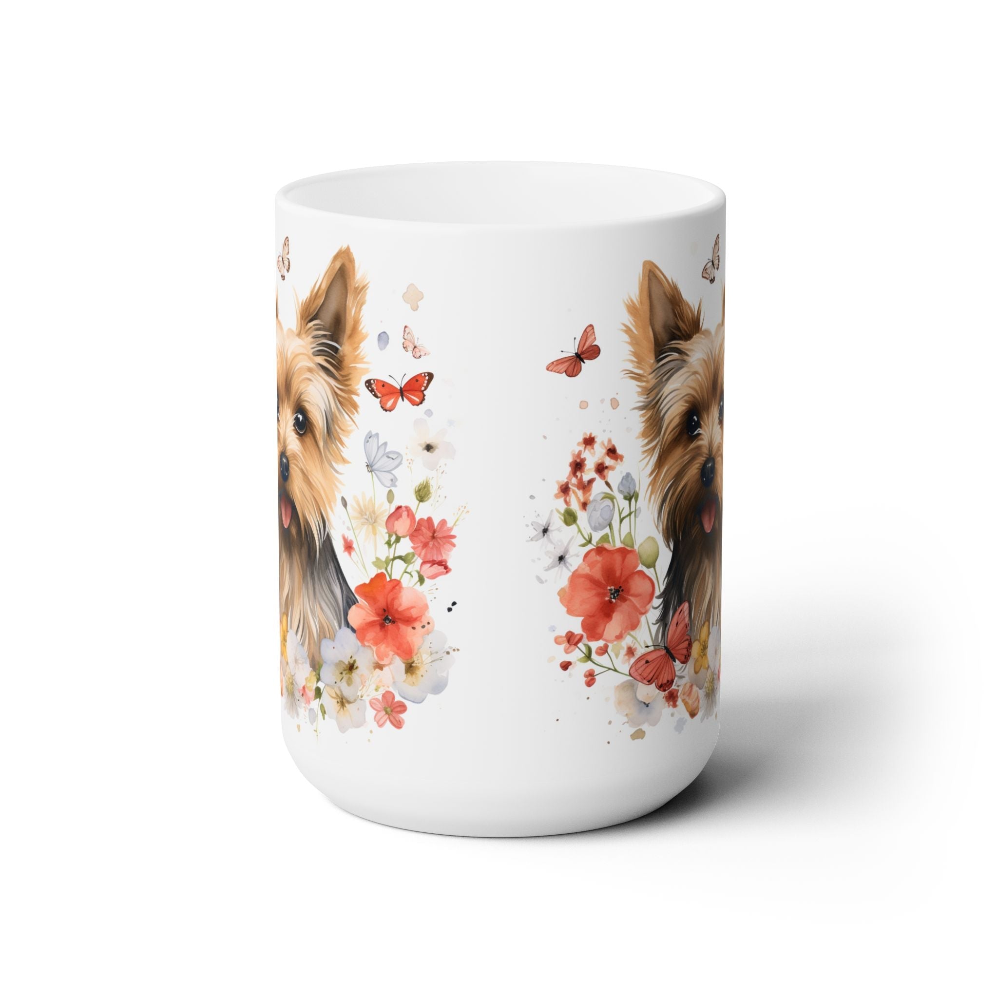 Yorkshire Terrier Mug – Adorable Yorkie with Floral and Butterfly Design