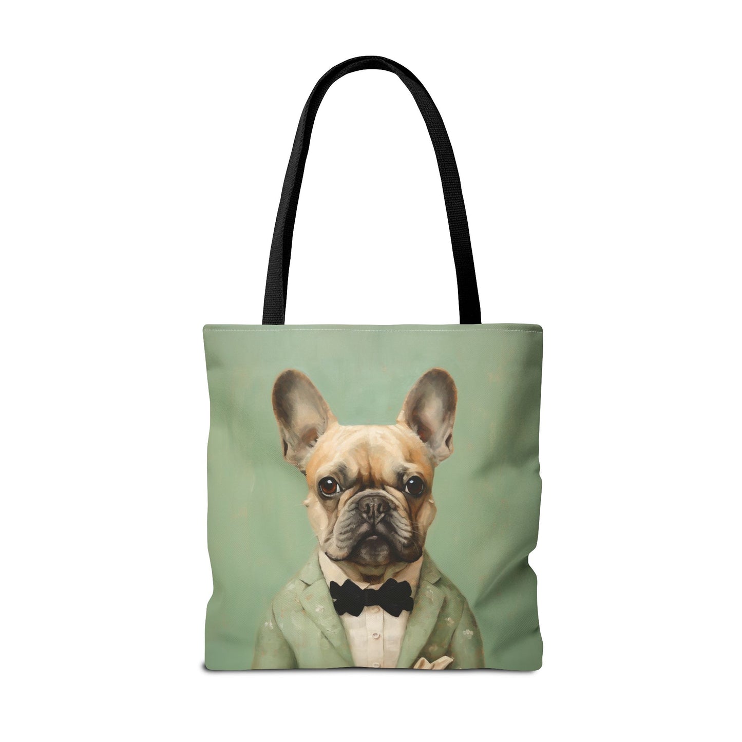 Dapper French Bulldog Tote Bag – Vintage Green, Eco-Friendly Canvas