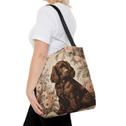 Chocolate Brown Spaniel Tote Bag with Vintage Floral Design