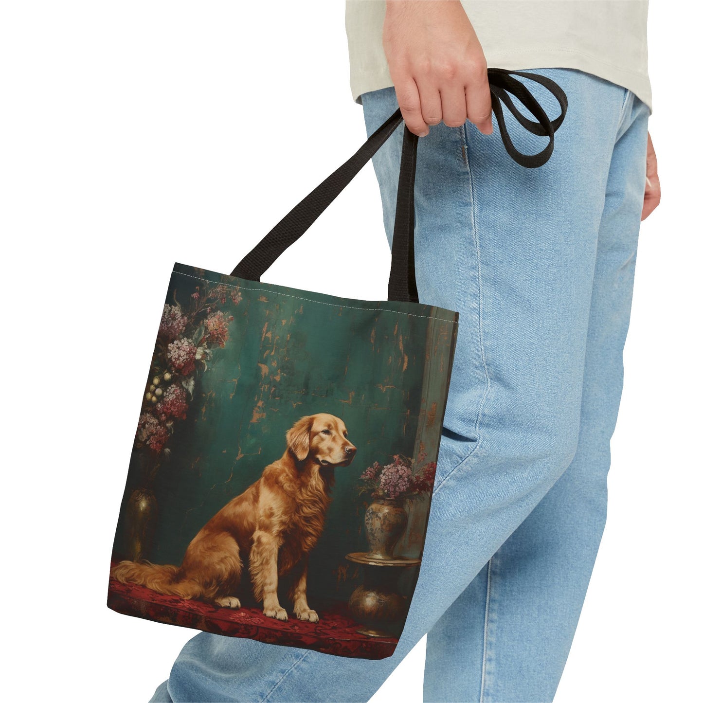 Golden Retriever Floral Art Tote Bag, Eco-Friendly Dog Lover Gift