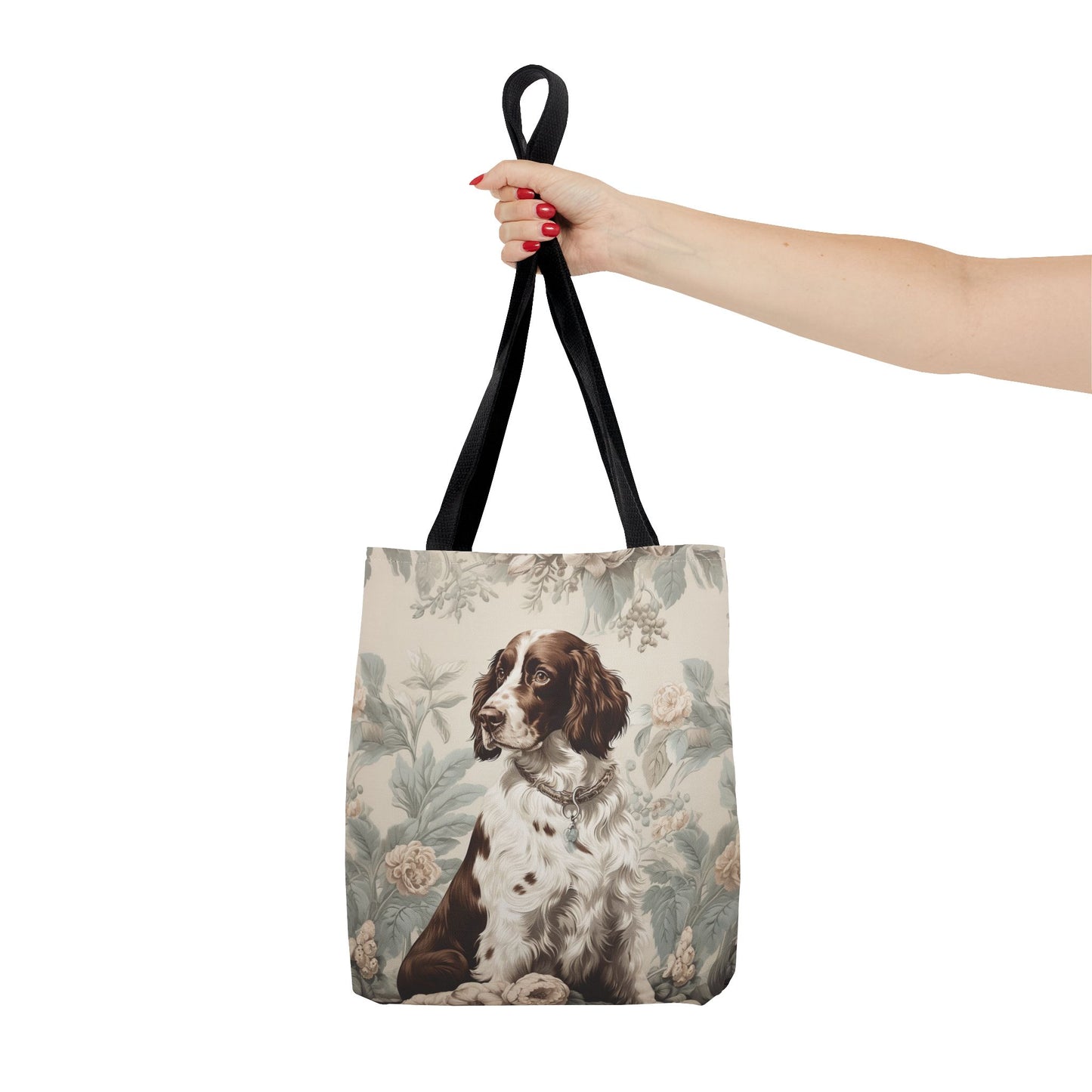 Liver and White Springer Spaniel Tote Bag with Floral Design