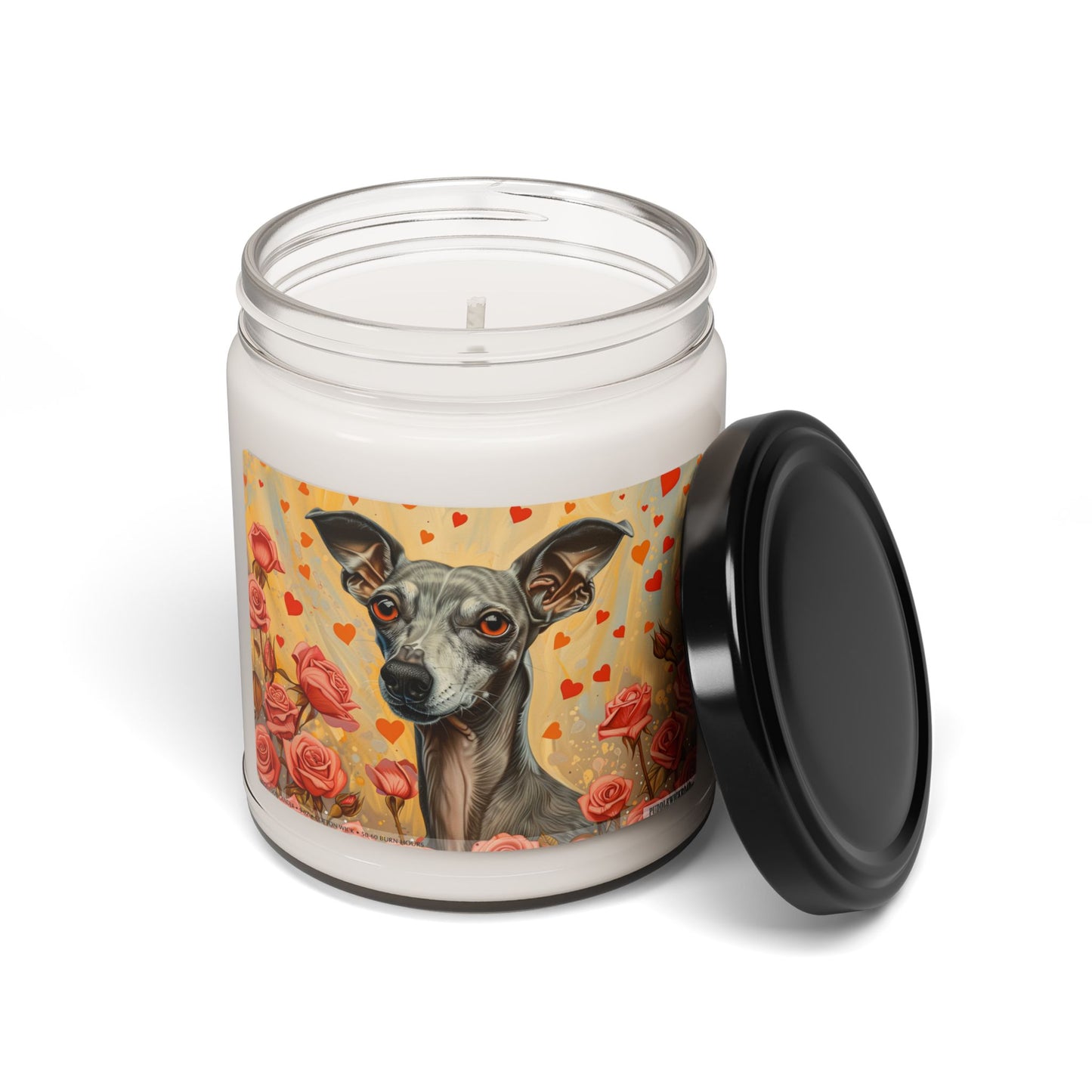 Italian Greyhound Love Candle – Dog Lover Gift with Roses and Hearts